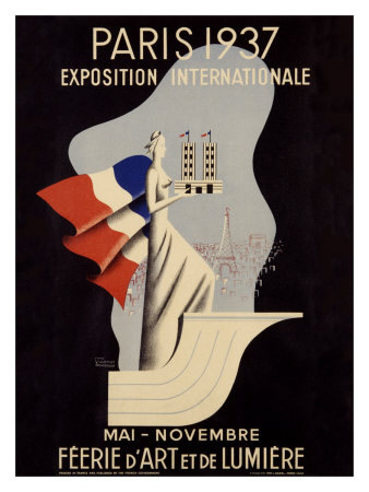 PLAQUE ALU REPRODUISANT UNE AFFICHE PARIS 1937 EXPOSITION  INTERNATIONALE 